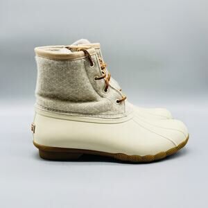 Sperry Duck Boots Shoes Womens 9.5 Beige Wool Waterproof Lace Up Shoes